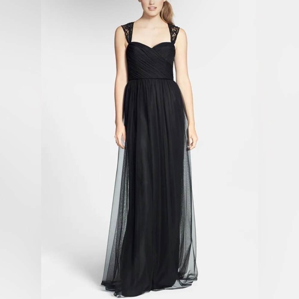 Bridesmaid AMSALE Lace Detail Tulle Gown WEDDING MOTHER OF BRIDE PROM BLACK. 6